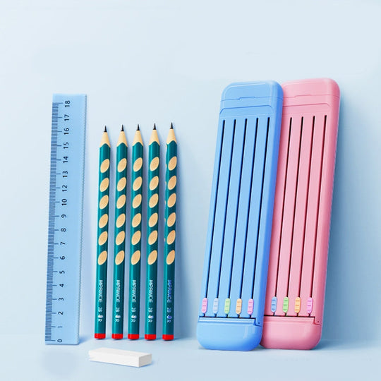 4 in 1 Pencil Eraser Ruler Stationery Box(Transparent Blue Green)
