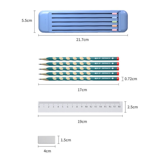 4 in 1 Pencil Eraser Ruler Stationery Box(Transparent Blue Green)
