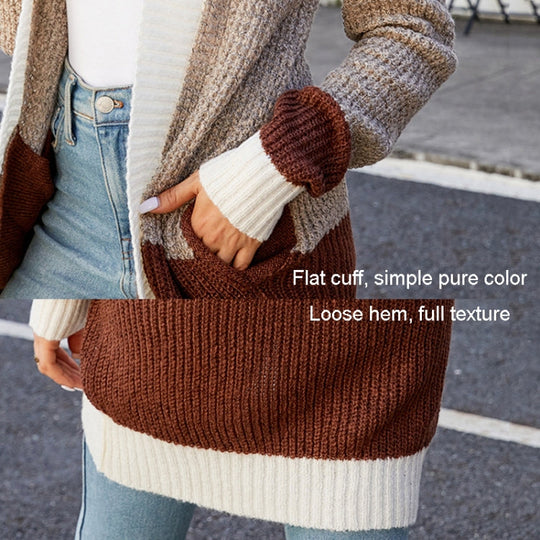 Women Casual Mid-Length Hooded Knit Cardigan Jacket, Size: M(Orange