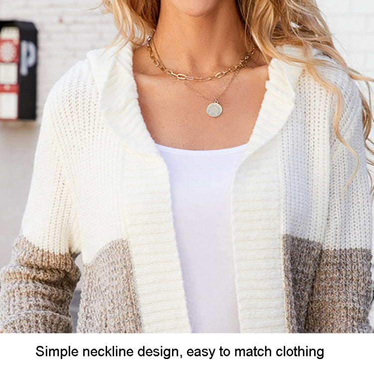 Women Casual Mid-Length Hooded Knit Cardigan Jacket, Size: M(Orange