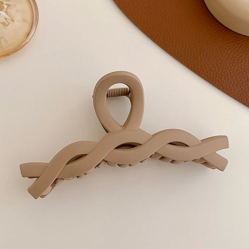 Women Elegant Brown Beige Geometric Hair Claw Lady Temperament Solid
