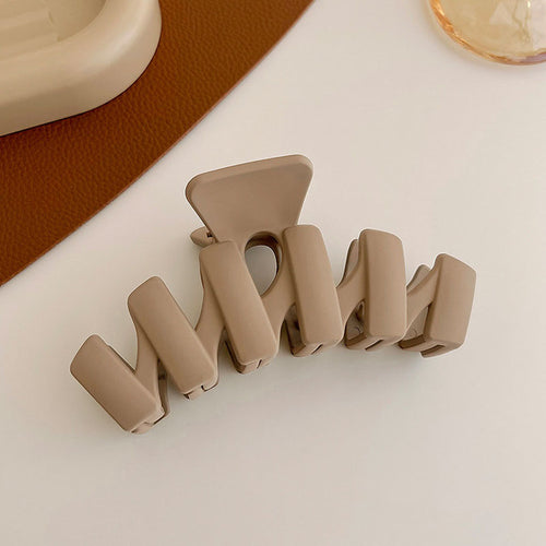 Women Elegant Brown Beige Geometric Hair Claw Lady Temperament Solid