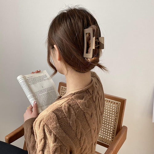 Women Elegant Brown Beige Geometric Hair Claw Lady Temperament Solid