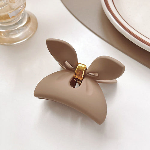 Women Elegant Brown Beige Geometric Hair Claw Lady Temperament Solid