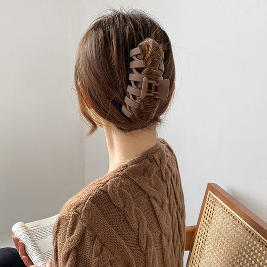 Women Elegant Brown Beige Geometric Hair Claw Lady Temperament Solid