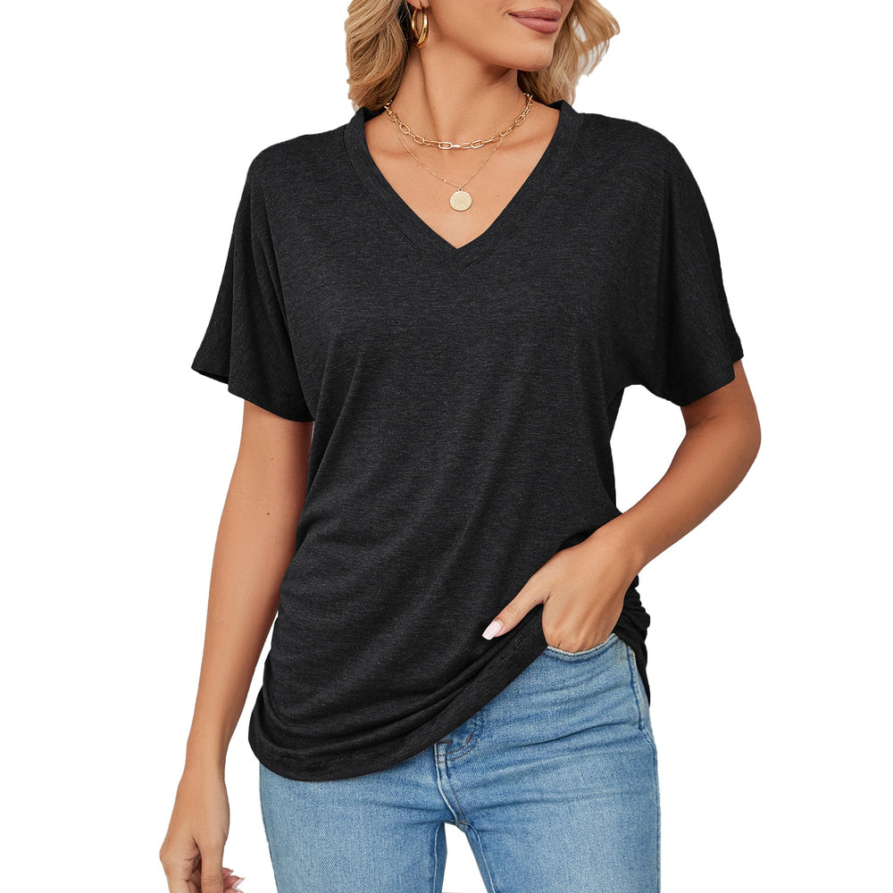 Women's T shirt 3d Simple Solid Color Printing V neck Tops Summer