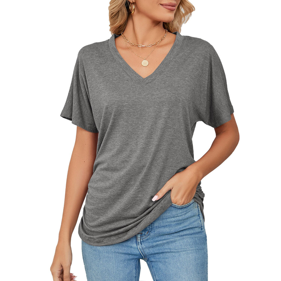 Women's T shirt 3d Simple Solid Color Printing V neck Tops Summer