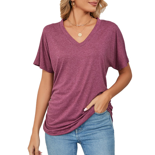 Women's T shirt 3d Simple Solid Color Printing V neck Tops Summer