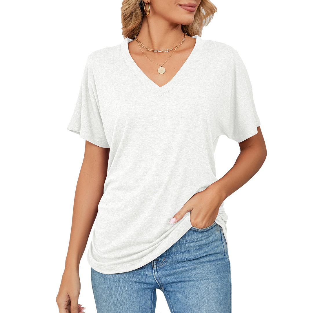 Women's T shirt 3d Simple Solid Color Printing V neck Tops Summer