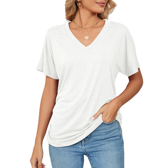 Women's T shirt 3d Simple Solid Color Printing V neck Tops Summer