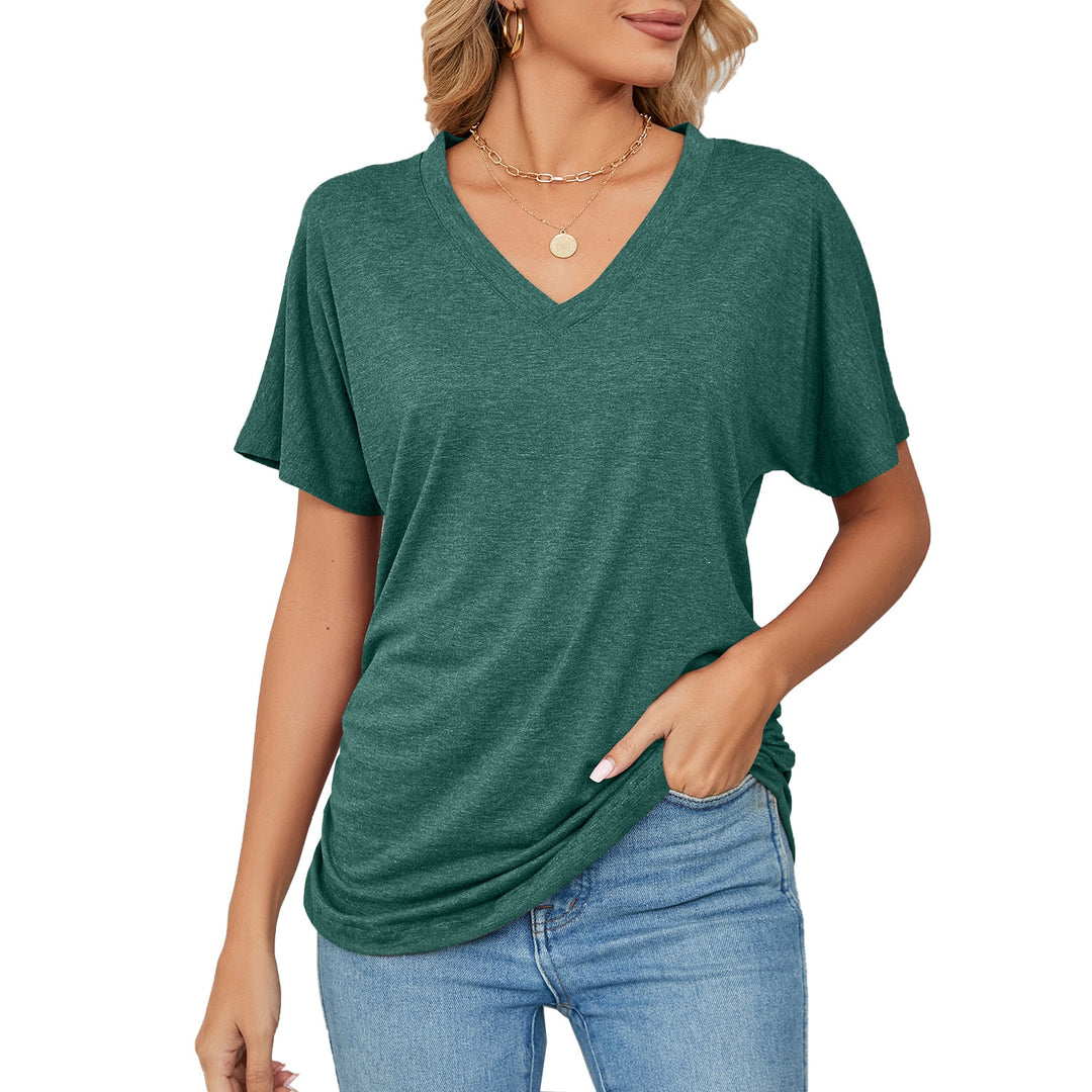 Women's T shirt 3d Simple Solid Color Printing V neck Tops Summer