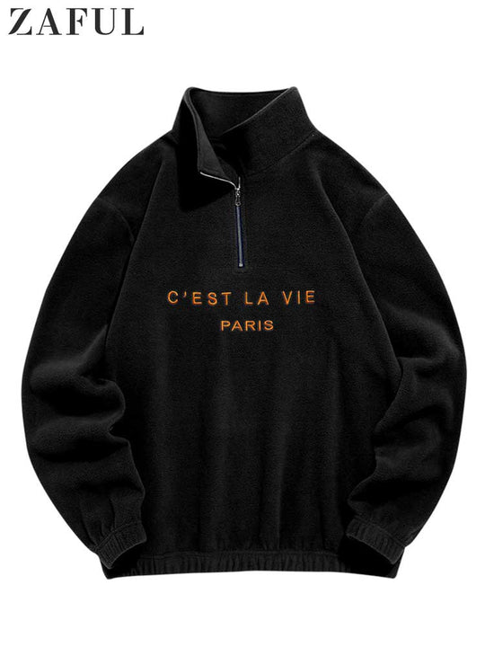 Zaful Hoodie For Men Fuzzy Polar Fleece Sweatshirt Letter Embroidered