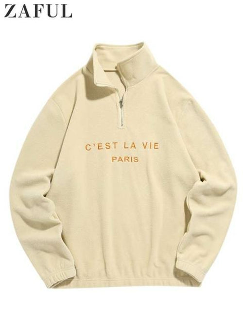 Zaful Hoodie For Men Fuzzy Polar Fleece Sweatshirt Letter Embroidered