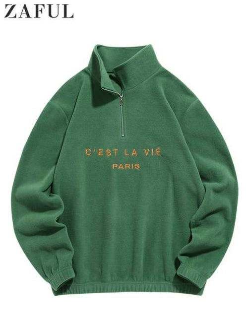 Zaful Hoodie For Men Fuzzy Polar Fleece Sweatshirt Letter Embroidered
