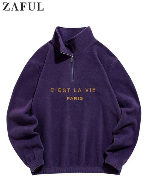Zaful Hoodie For Men Fuzzy Polar Fleece Sweatshirt Letter Embroidered