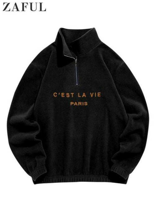 Zaful Hoodie For Men Fuzzy Polar Fleece Sweatshirt Letter Embroidered