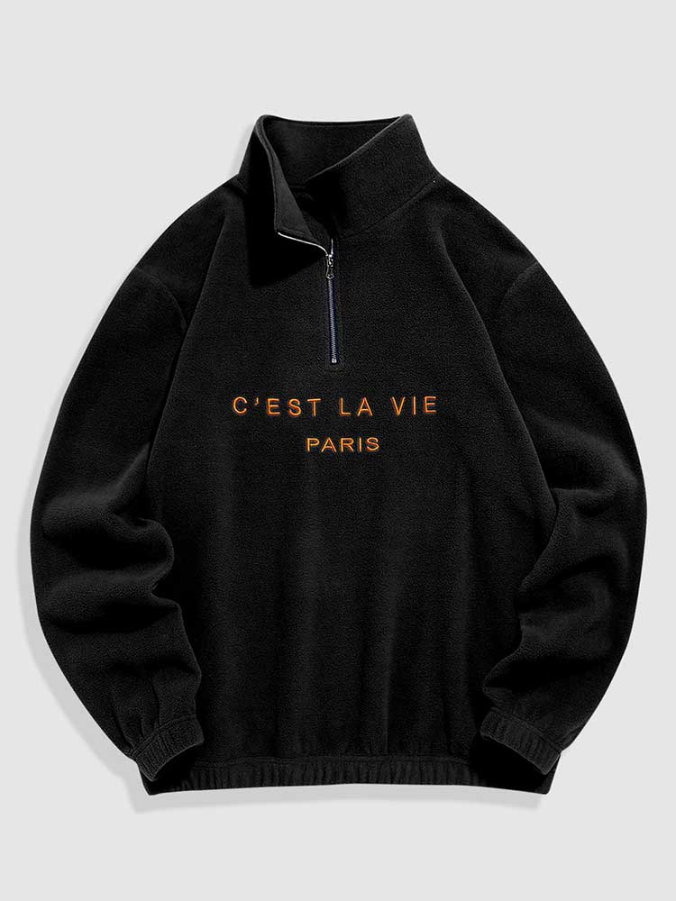 Zaful Hoodie For Men Fuzzy Polar Fleece Sweatshirt Letter Embroidered