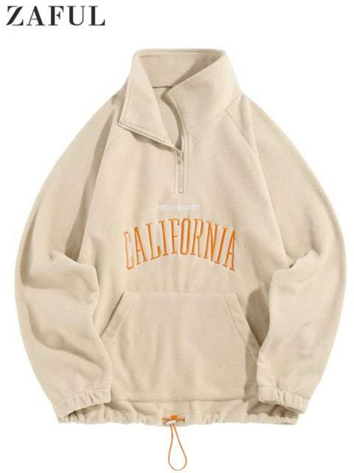 ZAFUL Men's Hoodies Fluffy Fleece Warm Sweatshirts Letters Embroidered