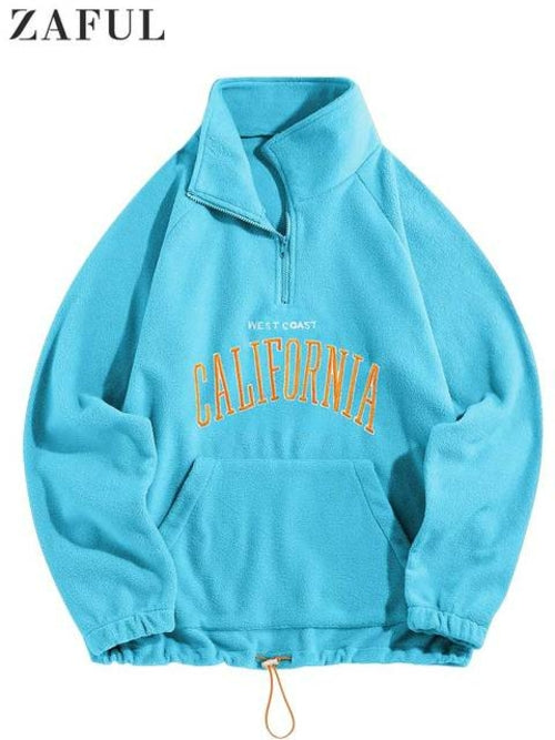 ZAFUL Men's Hoodies Fluffy Fleece Warm Sweatshirts Letters Embroidered
