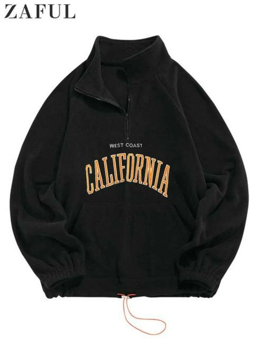 ZAFUL Men's Hoodies Fluffy Fleece Warm Sweatshirts Letters Embroidered