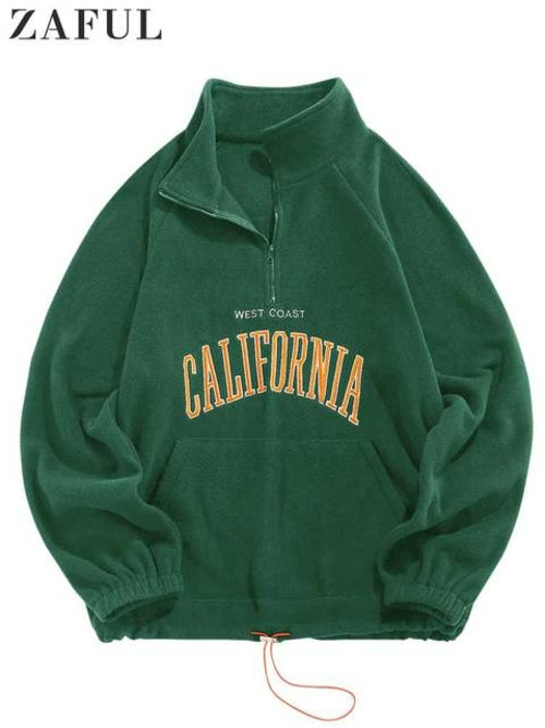 ZAFUL Men's Hoodies Fluffy Fleece Warm Sweatshirts Letters Embroidered