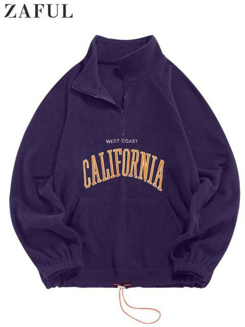 ZAFUL Men's Hoodies Fluffy Fleece Warm Sweatshirts Letters Embroidered