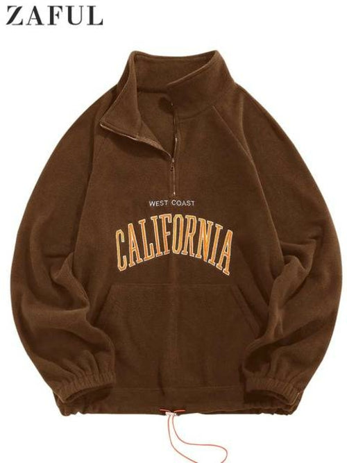 ZAFUL Men's Hoodies Fluffy Fleece Warm Sweatshirts Letters Embroidered