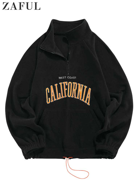 ZAFUL Men's Hoodies Fluffy Fleece Warm Sweatshirts Letters Embroidered