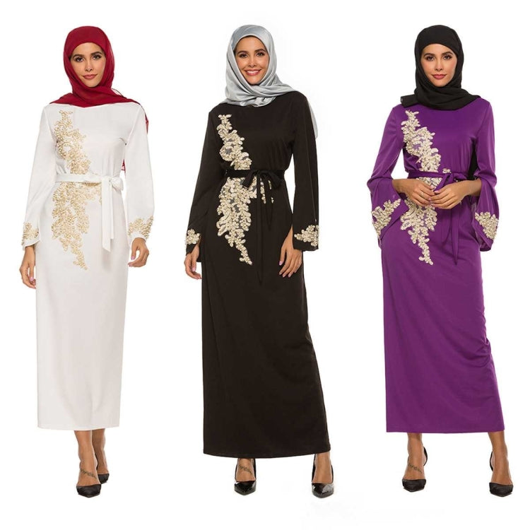 Women Beaded Flared Sleeve Lace-up Dress (Color:Purple Size:XXL)