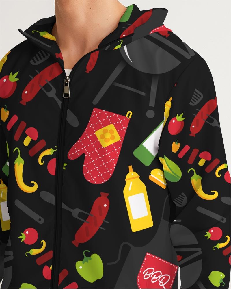 Mens Lightweight Windbreaker Jacket with Hood and Zipper Closure - Bbq
