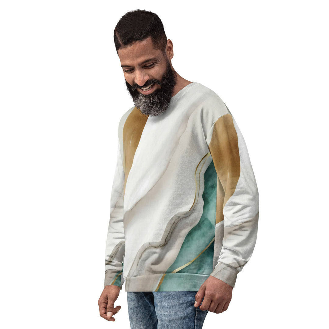 Graphic Sweatshirt for Men - Cream and White Marbled Pattern