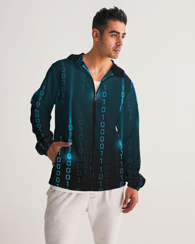 Mens Hooded Windbreaker - Blue Water Resistant Jacket - Jjxg0x