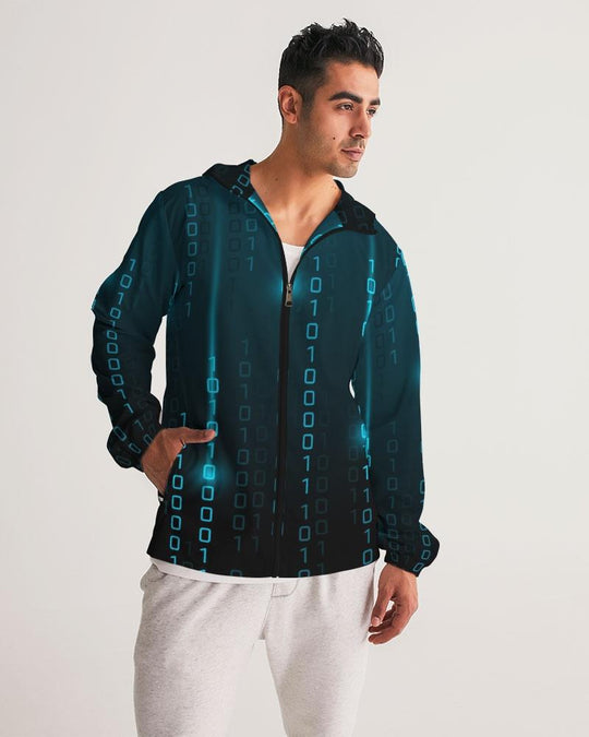 Mens Hooded Windbreaker - Blue Water Resistant Jacket - Jjxg0x