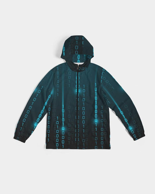 Mens Hooded Windbreaker - Blue Water Resistant Jacket - Jjxg0x