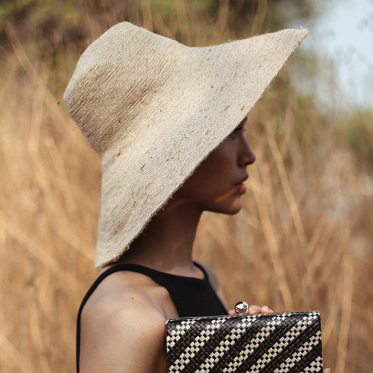 Jute Handwoven Straw Hat In Natural Beige