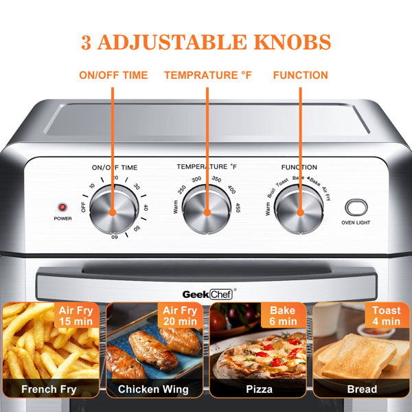 Stainless steel 1500W Air fryer toaster oven with 4 blades