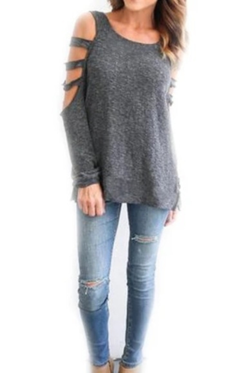 Womens Open Shoulder Long Sleeve Casual Top.