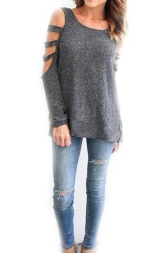 Womens Open Shoulder Long Sleeve Casual Top.
