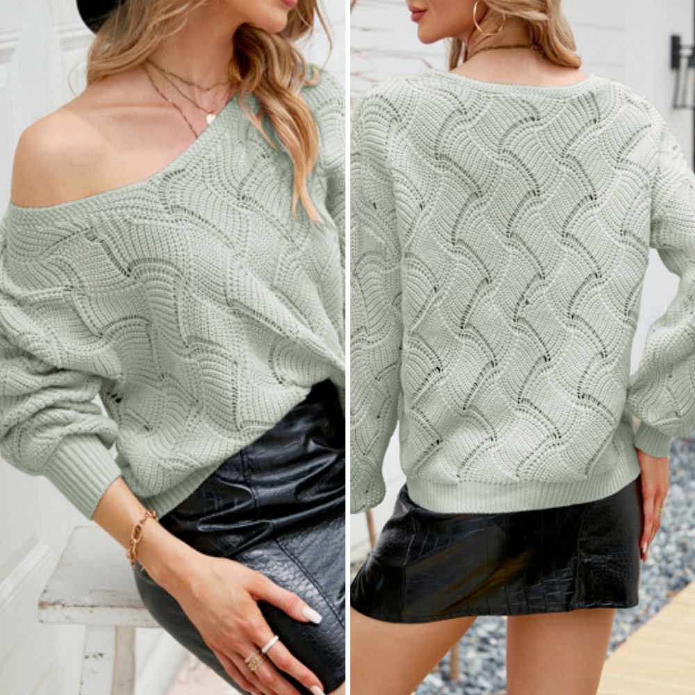 Womens V-Neck Open Knit Sweater.