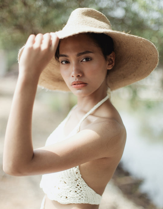 Jute Handwoven Straw Hat In Natural Beige