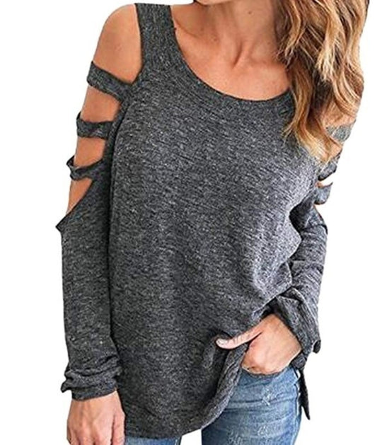Womens Open Shoulder Long Sleeve Casual Top.