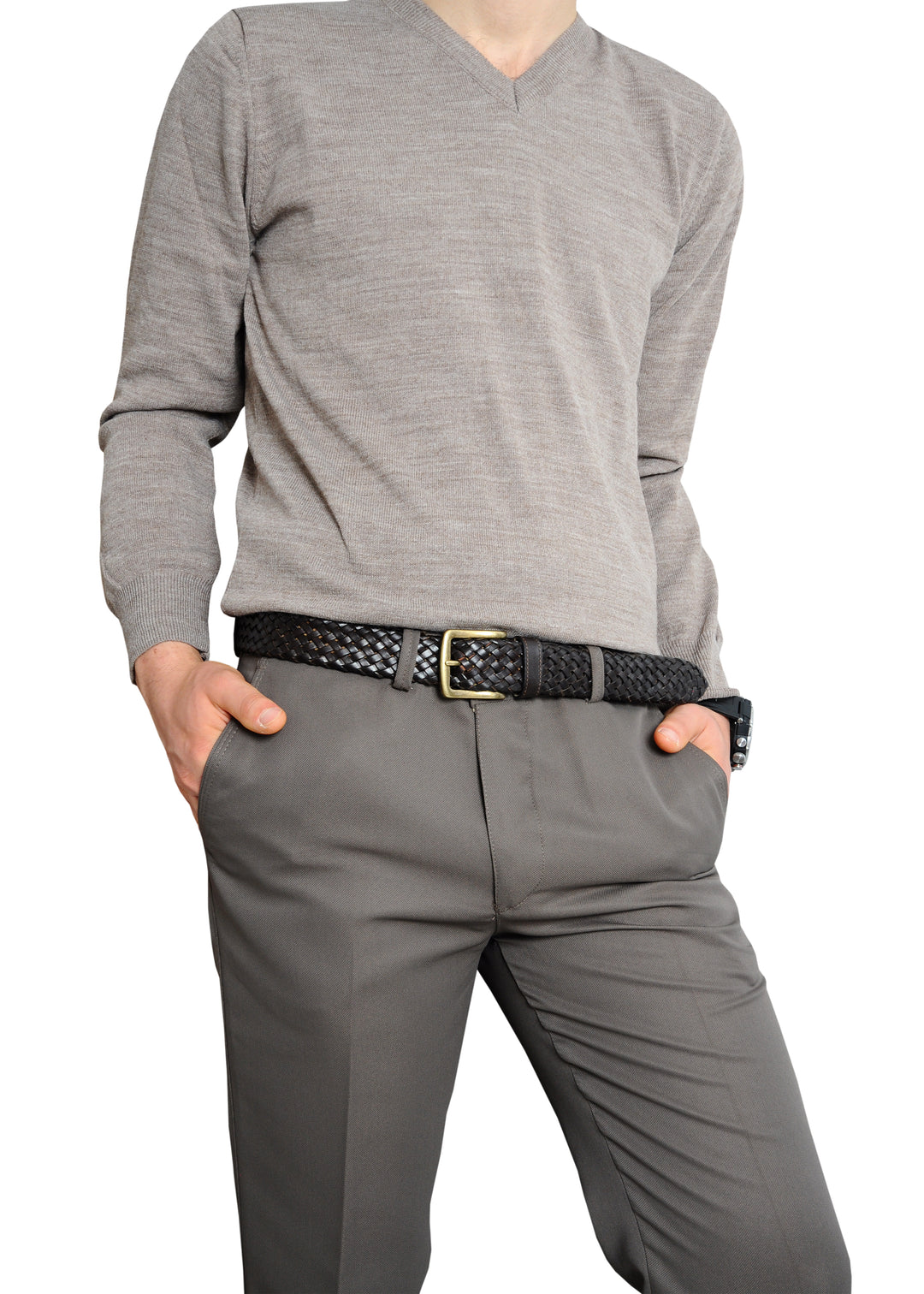 Galata Dark Brown Plaited Leather Men Belt