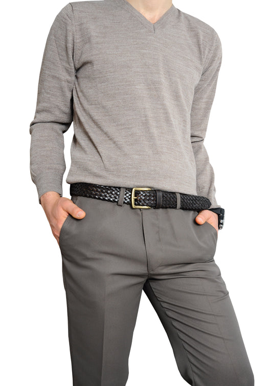 Galata Dark Brown Plaited Leather Men Belt