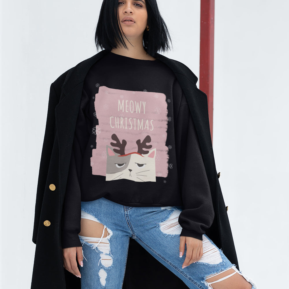 Womens Meowy Christmas Sweatshirt.
