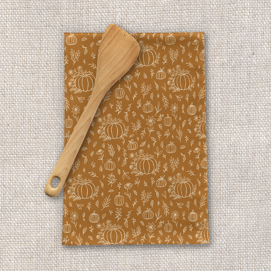 Bronze Floral Ink Pumpkin Tea Towel