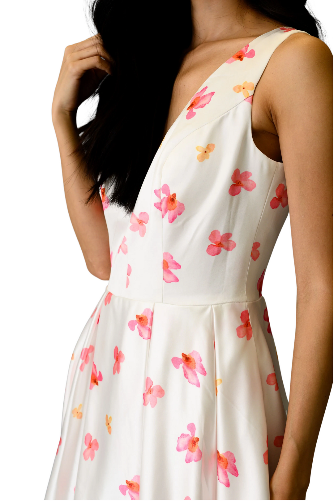 Women's Formal Floral Midi Dress – Elegant Shoulderless Design