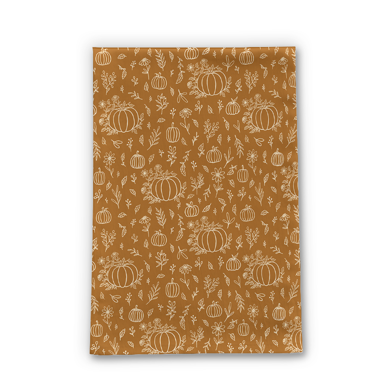Bronze Floral Ink Pumpkin Tea Towel