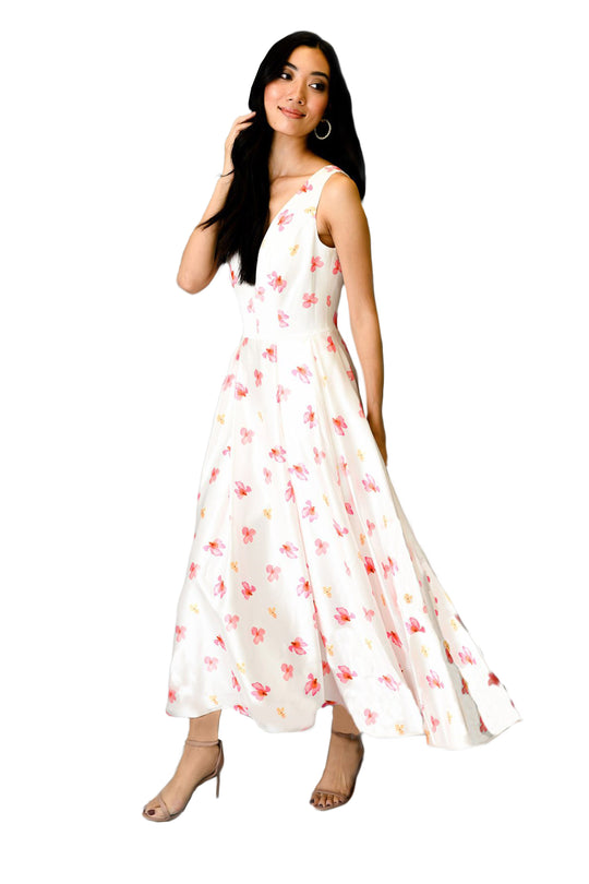 Women's Formal Floral Midi Dress – Elegant Shoulderless Design