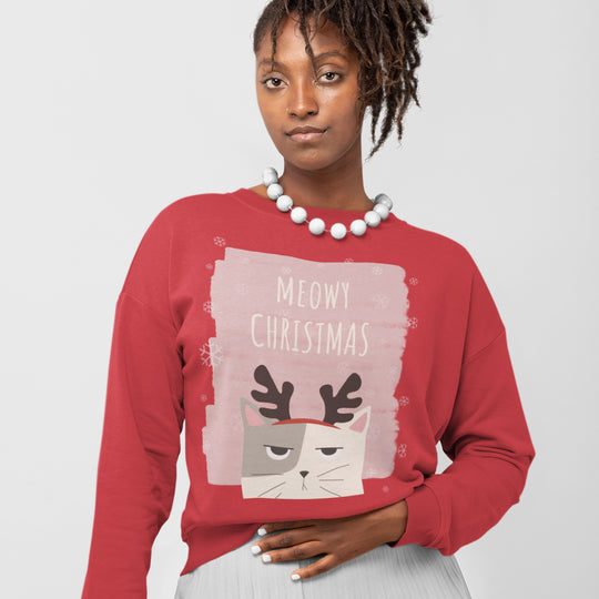 Womens Meowy Christmas Sweatshirt.