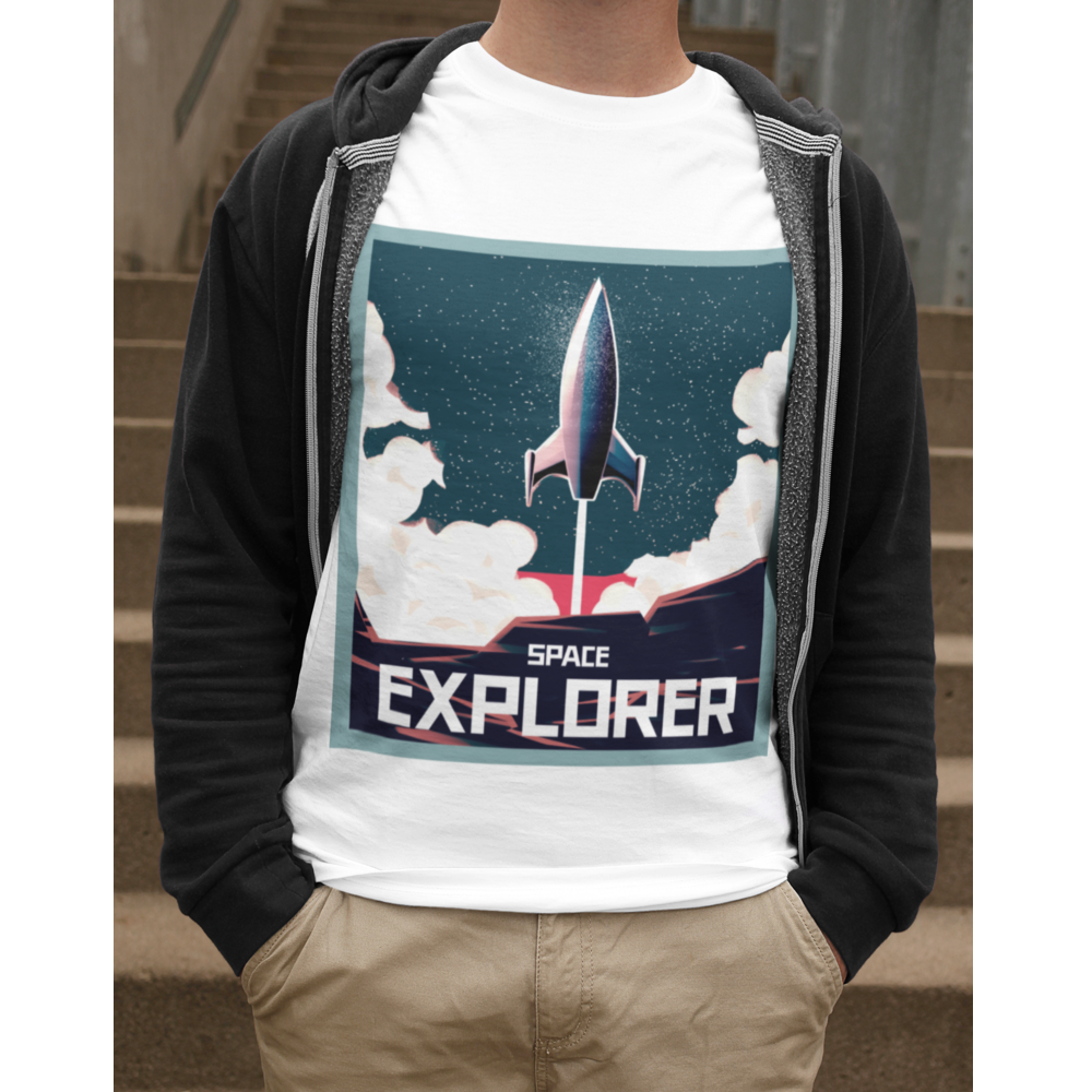 Men’s Space Rocket T-Shirt – Casual Graphic Tee for Space Enthusiasts